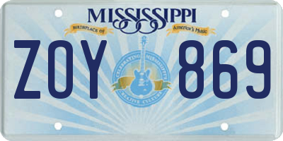 MS license plate ZOY869