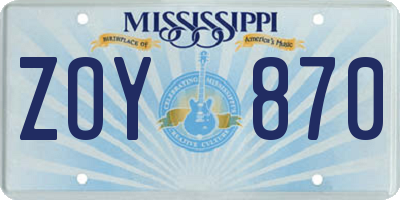 MS license plate ZOY870