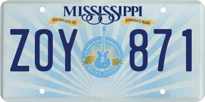 MS license plate ZOY871
