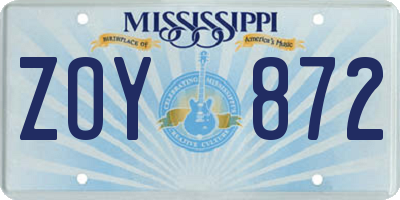 MS license plate ZOY872
