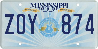 MS license plate ZOY874