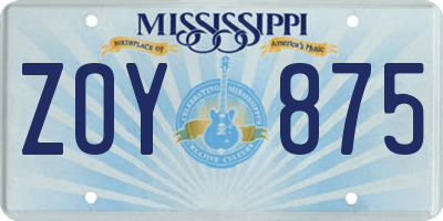 MS license plate ZOY875