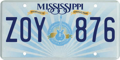 MS license plate ZOY876