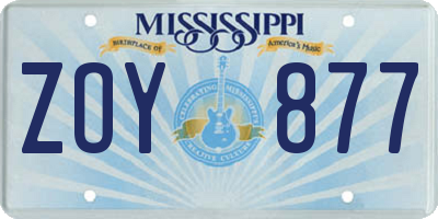 MS license plate ZOY877