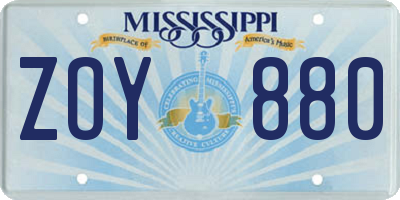 MS license plate ZOY880