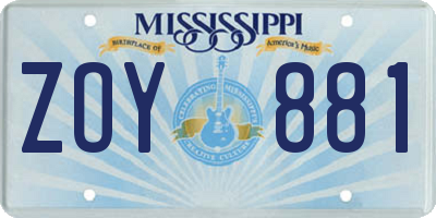 MS license plate ZOY881