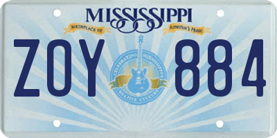 MS license plate ZOY884