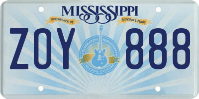 MS license plate ZOY888