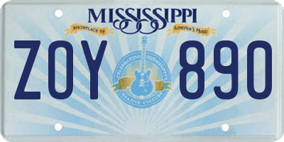MS license plate ZOY890