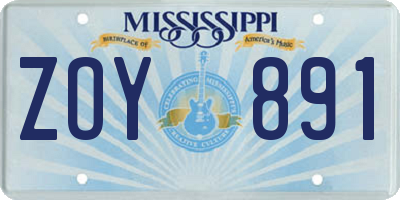 MS license plate ZOY891