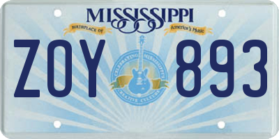 MS license plate ZOY893