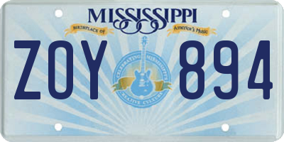 MS license plate ZOY894