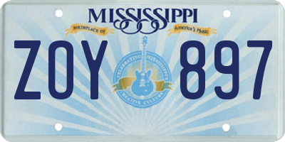 MS license plate ZOY897