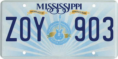 MS license plate ZOY903
