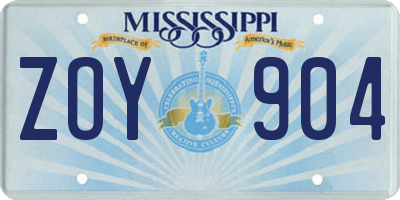 MS license plate ZOY904