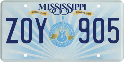 MS license plate ZOY905