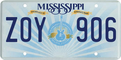 MS license plate ZOY906