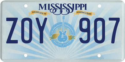 MS license plate ZOY907