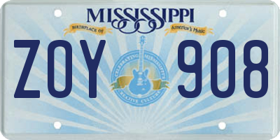 MS license plate ZOY908