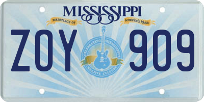 MS license plate ZOY909