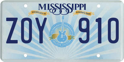 MS license plate ZOY910