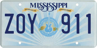 MS license plate ZOY911