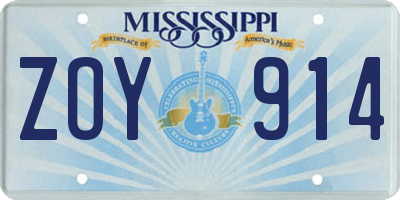 MS license plate ZOY914