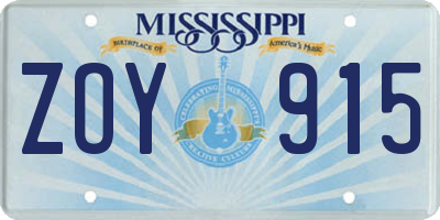 MS license plate ZOY915