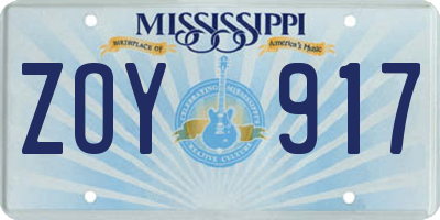 MS license plate ZOY917