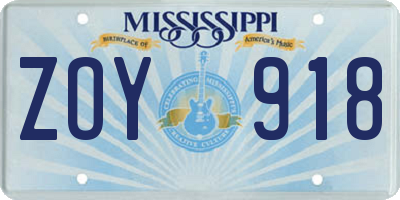 MS license plate ZOY918