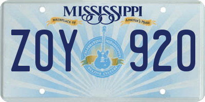 MS license plate ZOY920