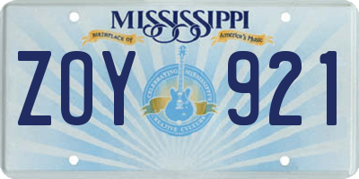 MS license plate ZOY921