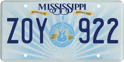 MS license plate ZOY922