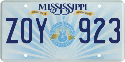 MS license plate ZOY923