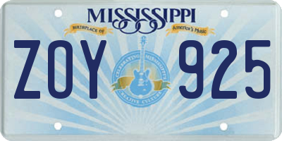 MS license plate ZOY925
