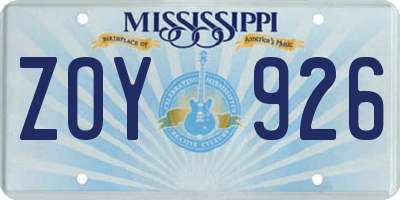 MS license plate ZOY926