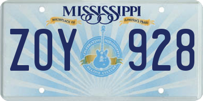 MS license plate ZOY928