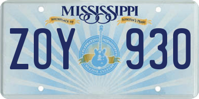 MS license plate ZOY930