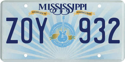 MS license plate ZOY932