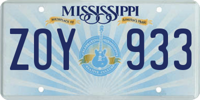 MS license plate ZOY933