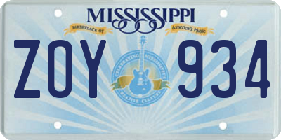 MS license plate ZOY934