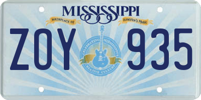 MS license plate ZOY935