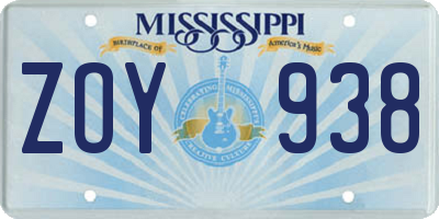 MS license plate ZOY938