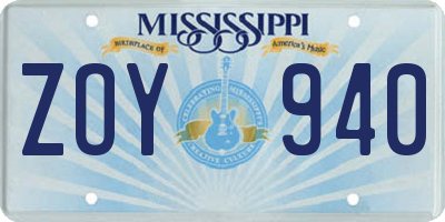 MS license plate ZOY940