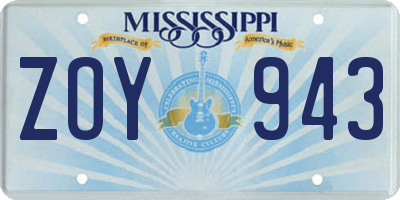 MS license plate ZOY943