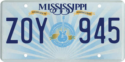 MS license plate ZOY945