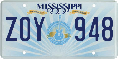 MS license plate ZOY948
