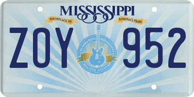 MS license plate ZOY952