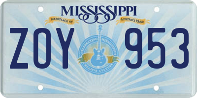 MS license plate ZOY953
