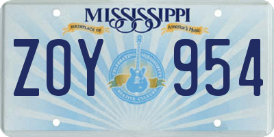 MS license plate ZOY954